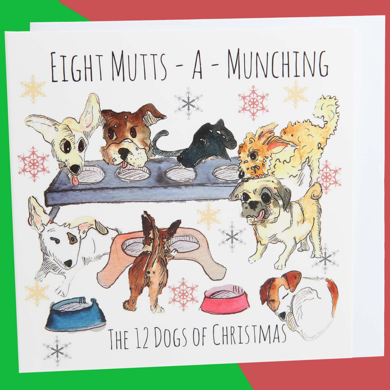 Dog Krazy Gifts - Eight Mutts A Munching - Part of the 12 Dogs of Christmas card collection available from DogKrazyGifts.co.uk