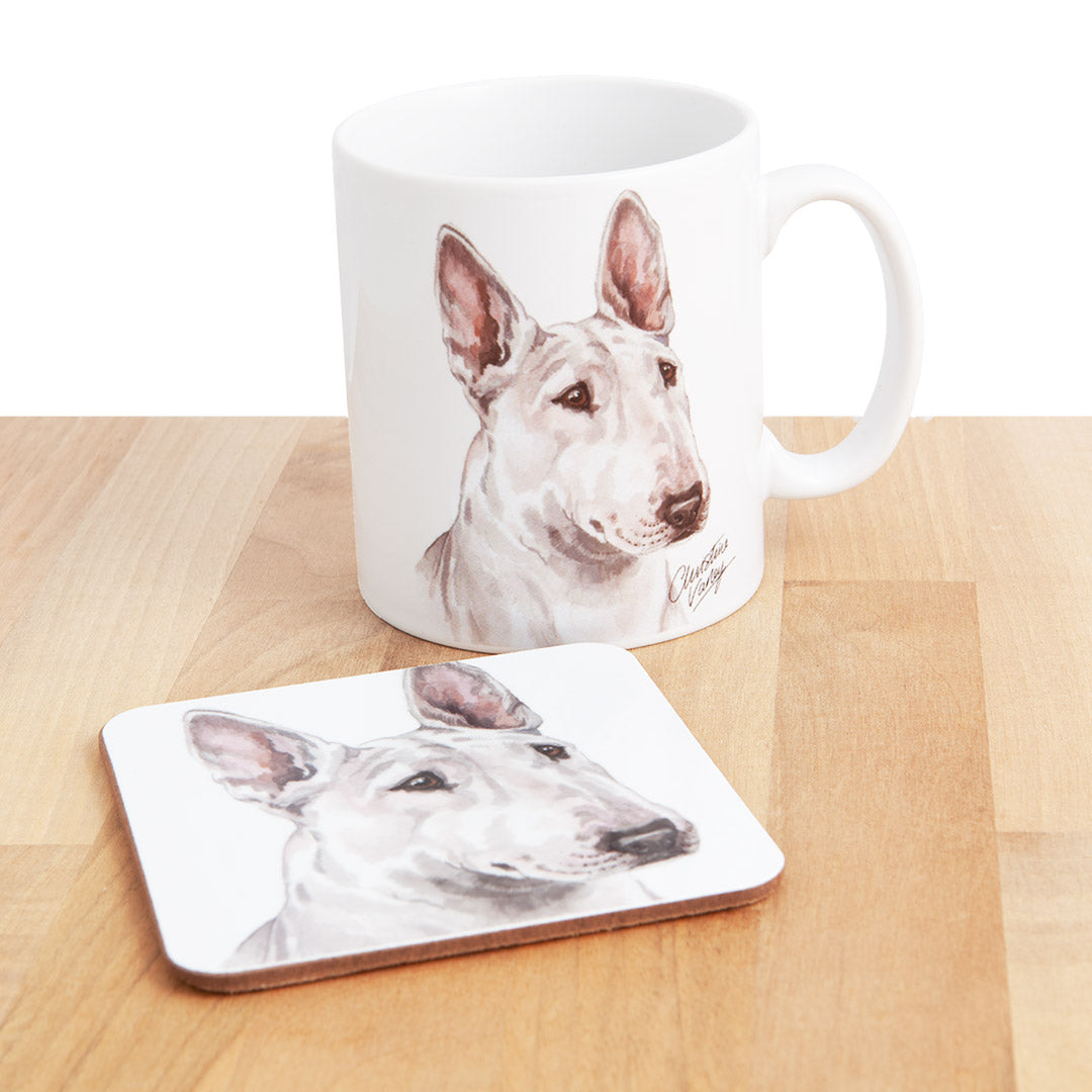 Dog Lover Gifts available at Dog Krazy Gifts - English Bull Terrier Mug and Coaster set, part of our Christine Varley collection – available at www.dogkrazygifts.co.uk