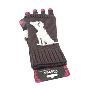 DogKrazy.Gifts –Large Breed Fingerless Gloves – Charcoal grey with a white large breed dog  motif, makes a great gift for walking the dog available from Dog Krazy Gifts