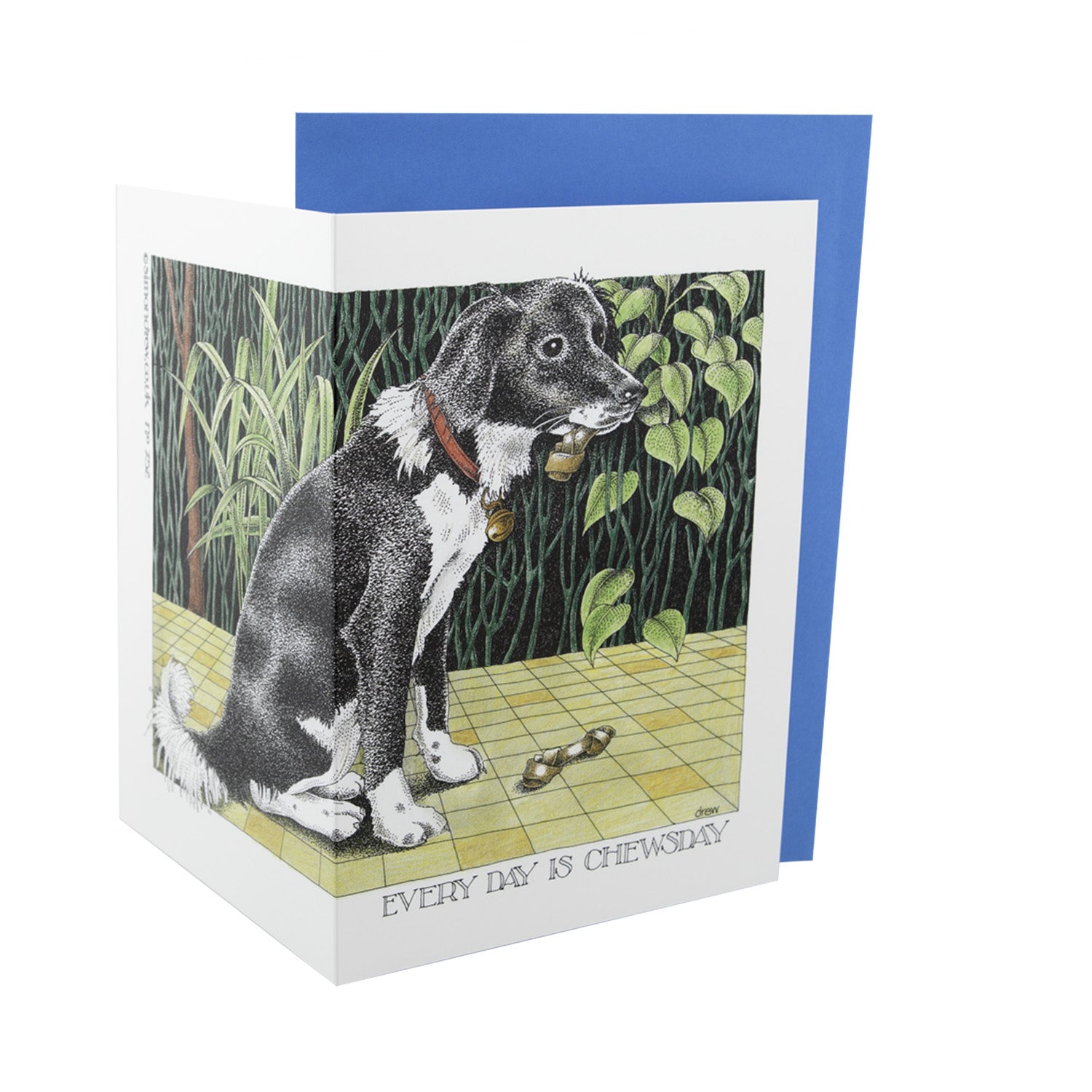 Dog Lover Gifts available at Dog Krazy Gifts - Everyday Is Chewsday Card - Part of the Simon Drew dog collection available from Dog Krazy Gifts