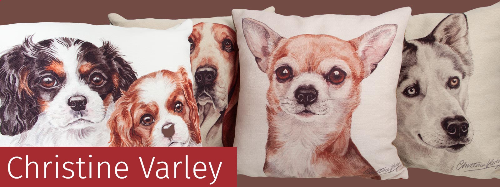 Christine Varley Luxury Dog Themed Cushions available from Dog Krazy Gifts