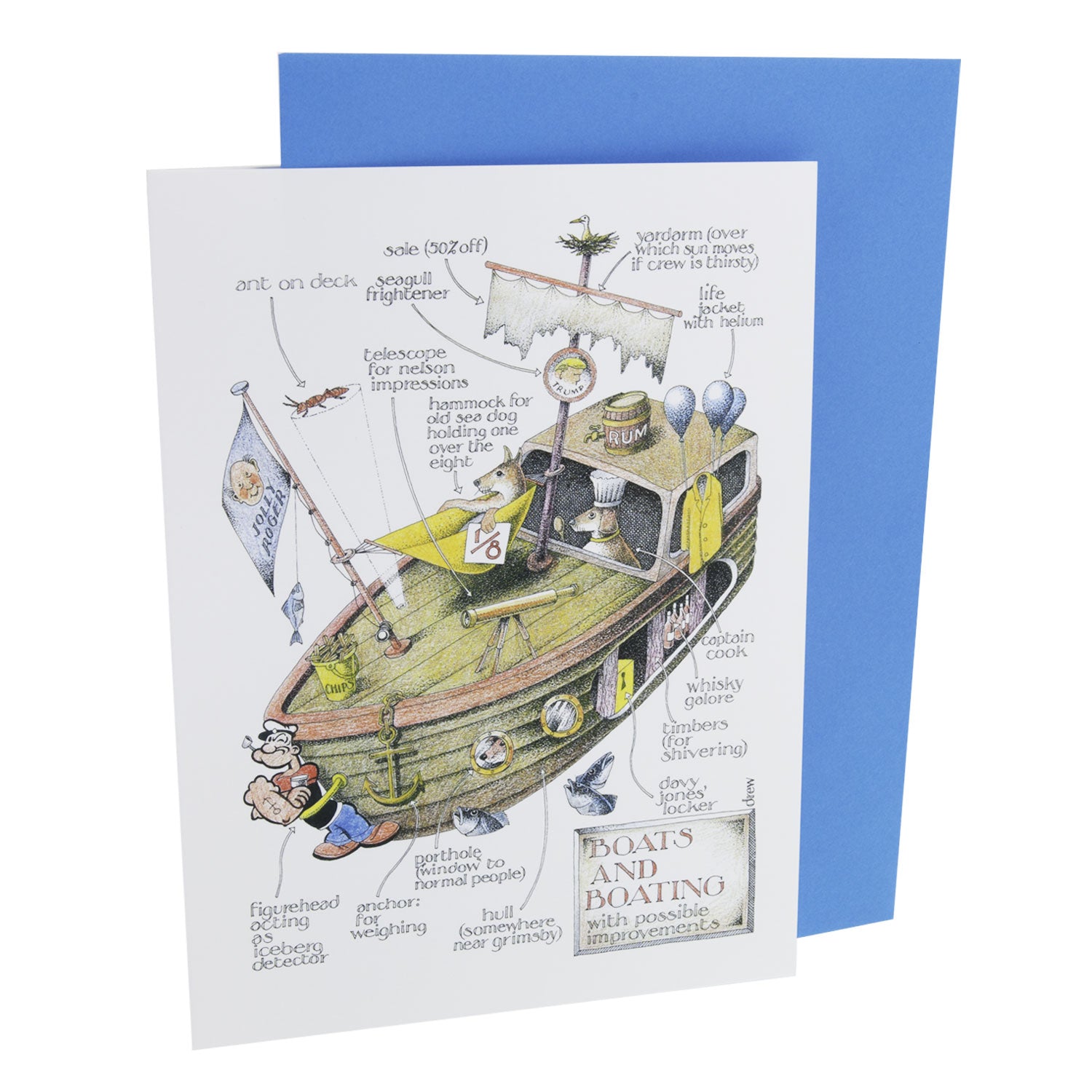 DogKrazyGifts – Simon Drew Boats and Boating - Humorous card  Part of the Simon Drew Dog Collection available from Dog Krazy Gifts