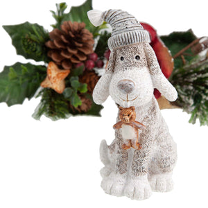 Dog Krazy Gifts - Dog in Hat ith Teddy Bear Christmas Decoration - available from the Christmas Grotto at DogKrazyGifts.co.uk