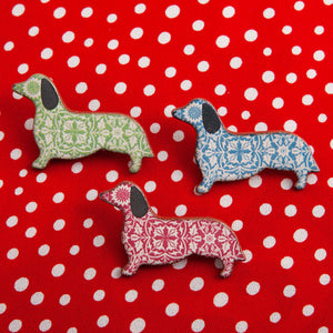 Dog Lover Gifts available at Dog Krazy Gifts – Ceramic Blue William Morris Dachshund Brooch by Mary Goldberg of Stockwell Ceramics, Just Part Of Our Collection Of Daxie Themed Gifts, Available At www.dogkrazygifts.co.uk
