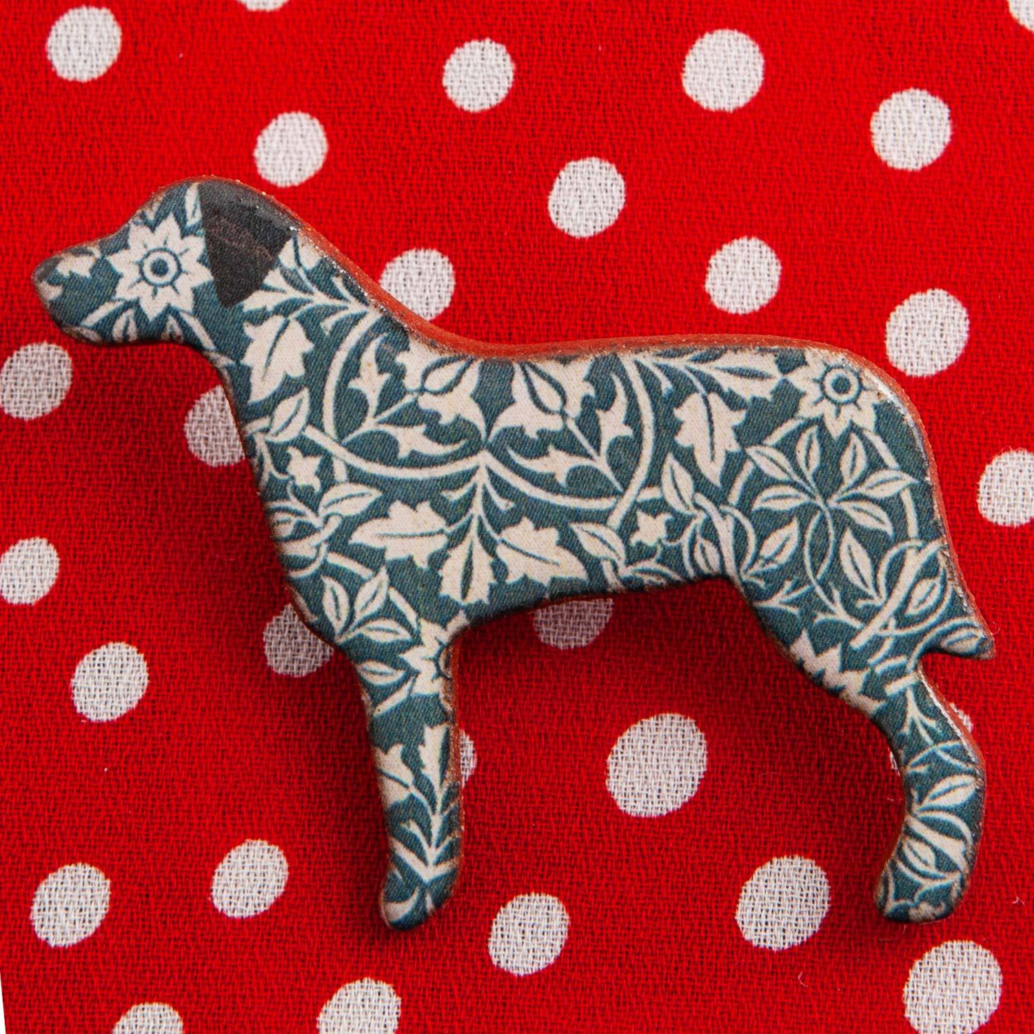 Dog Lover Gifts available at Dog Krazy Gifts – Ceramic Blue William Morris Large Breed Brooch by Mary Goldberg of Stockwell Ceramics, Just Part Of Our Collection Of Dog Themed Gifts, Available At www.dogkrazygifts.co.uk