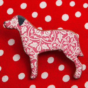 Dog Lover Gifts available at Dog Krazy Gifts – Ceramic Red William Morris Large Breed Brooch by Mary Goldberg of Stockwell Ceramics, Just Part Of Our Collection Of Dog Themed Gifts, Available At www.dogkrazygifts.co.uk