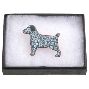 Dog Lover Gifts available at Dog Krazy Gifts – Ceramic Blue William Morris Terrier Brooch by Mary Goldberg of Stockwell Ceramics, Just Part Of Our Collection Of Terrier Themed Gifts, Available At www.dogkrazygifts.co.uk