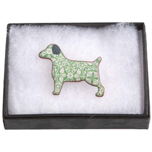 Dog Lover Gifts available at Dog Krazy Gifts – Ceramic Green William Morris Terrier Brooch by Mary Goldberg of Stockwell Ceramics, Just Part Of Our Collection Of Terrier Themed Gifts, Available At www.dogkrazygifts.co.uk