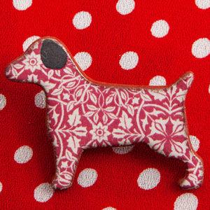 Dog Lover Gifts available at Dog Krazy Gifts – Ceramic Red William Morris Terrier Brooch by Mary Goldberg of Stockwell Ceramics, Just Part Of Our Collection Of Terrier Themed Gifts, Available At www.dogkrazygifts.co.uk
