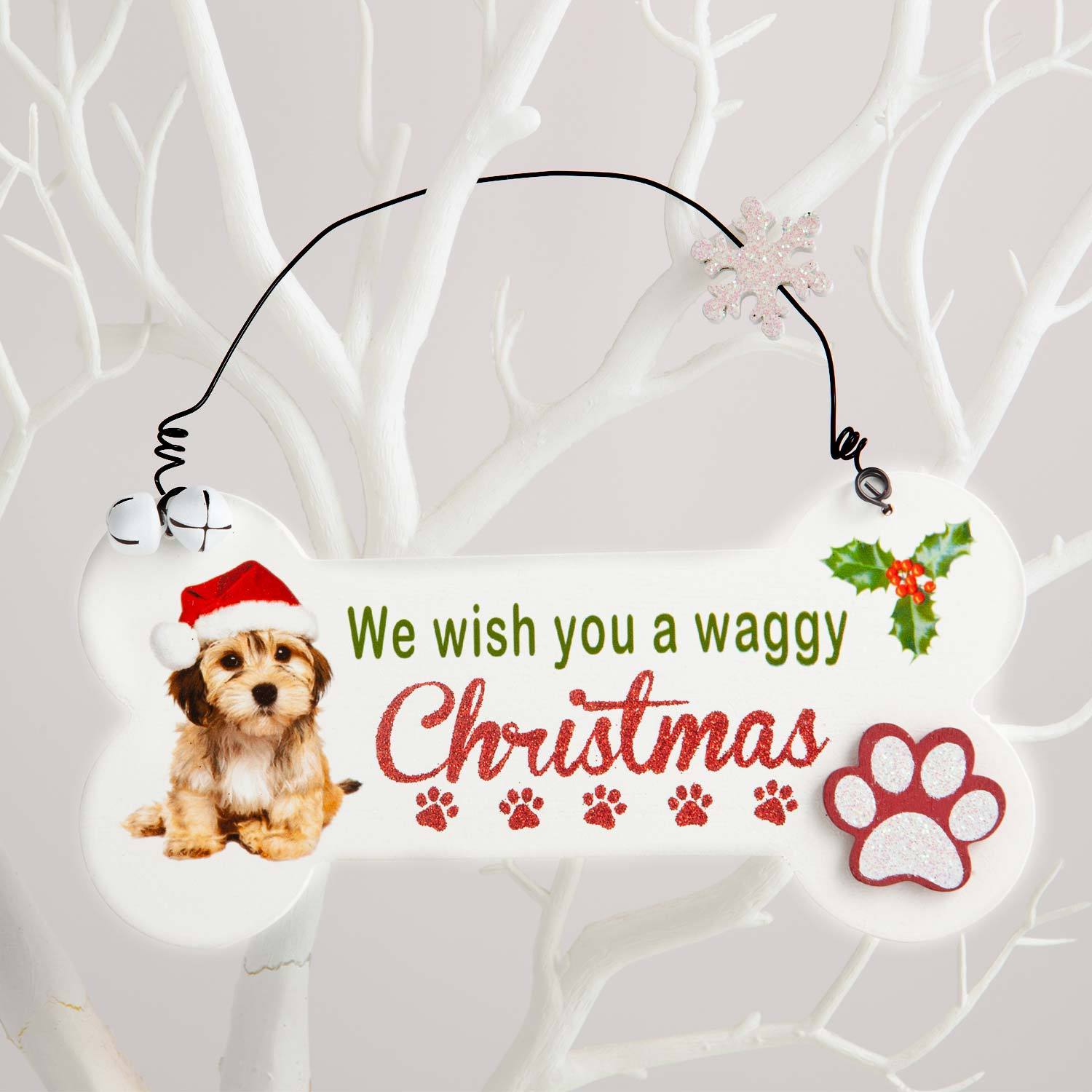 Dog Krazy Gifts - Waggy Christmas Bone Sign - part of the Christmas range of Dog Themed Gifts available from DogKrazyGifts.co.uk