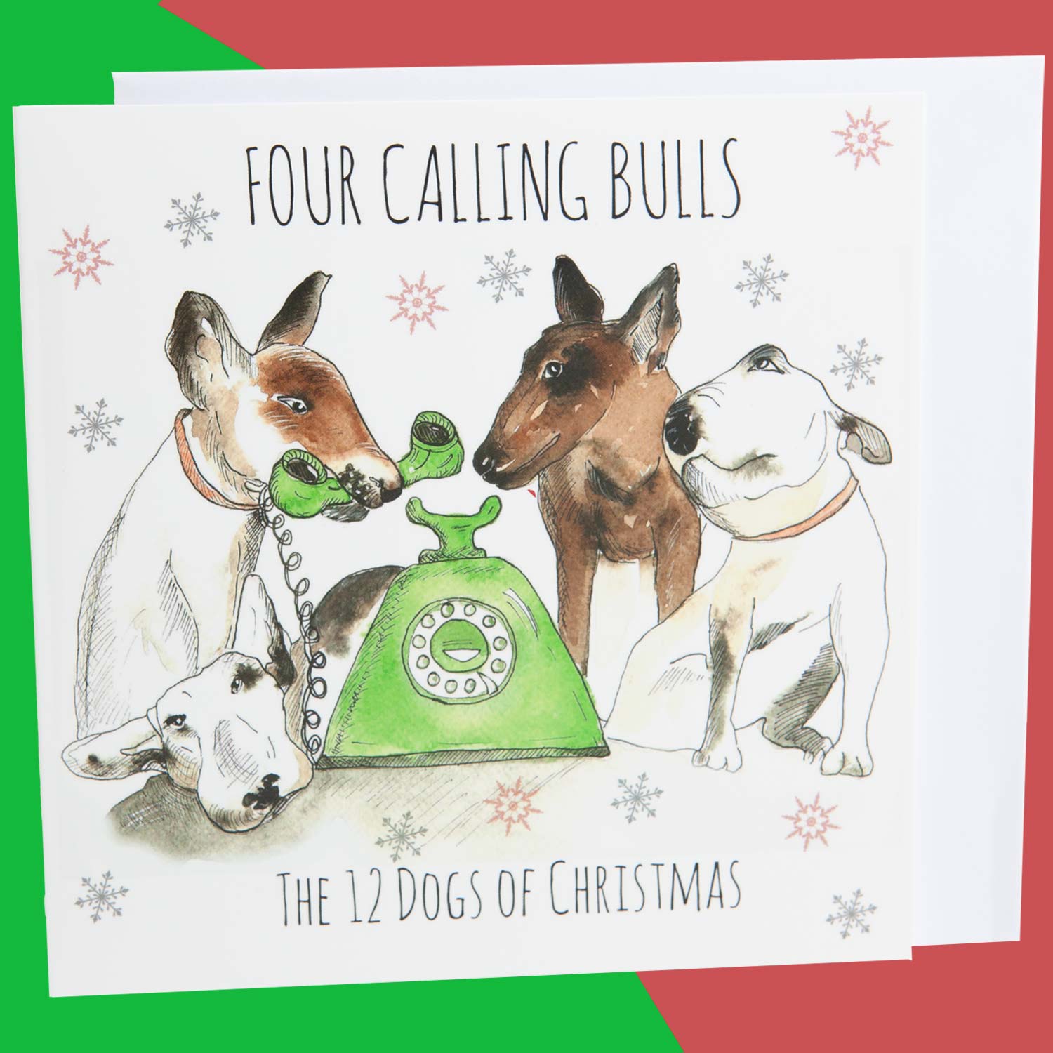 Dog Krazy Gifts - Four Calling Bulls - Part of the 12 Dogs of Christmas card collection available from DogKrazyGifts.co.uk