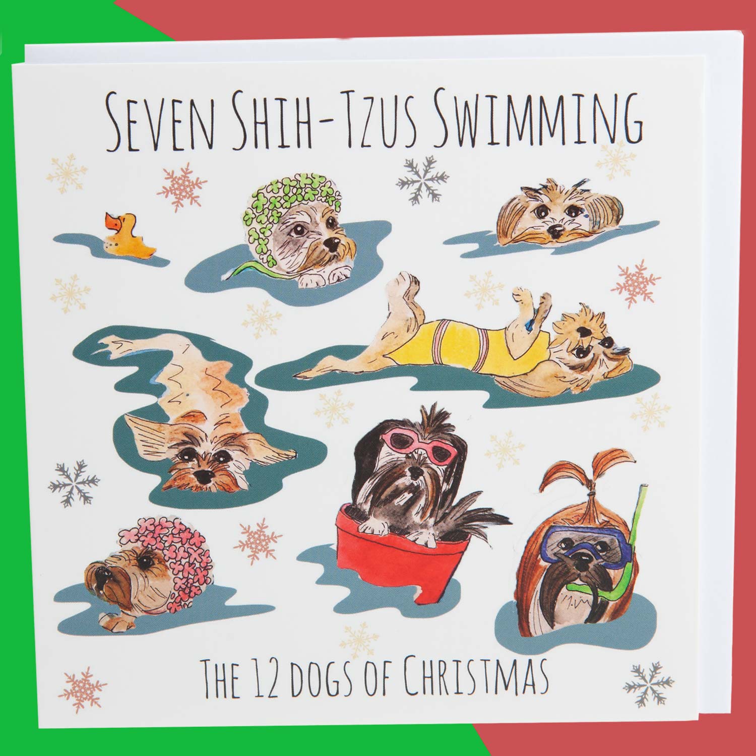 Dog Krazy Gifts - Seven Shih-Tzus Swimming - Part of the 12 Dogs of Christmas card collection available from DogKrazyGifts.co.uk