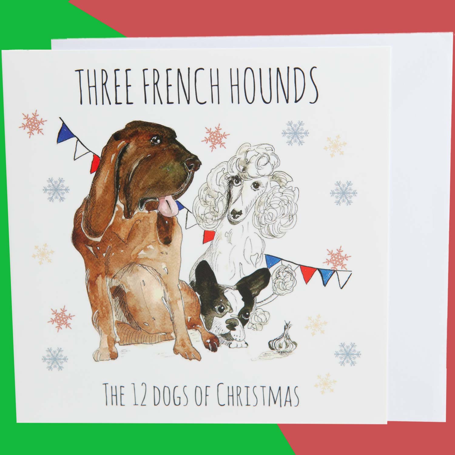 Dog Krazy Gifts - Three French Hounds - Part of the 12 Dogs of Christmas card collection available from DogKrazyGifts.co.uk