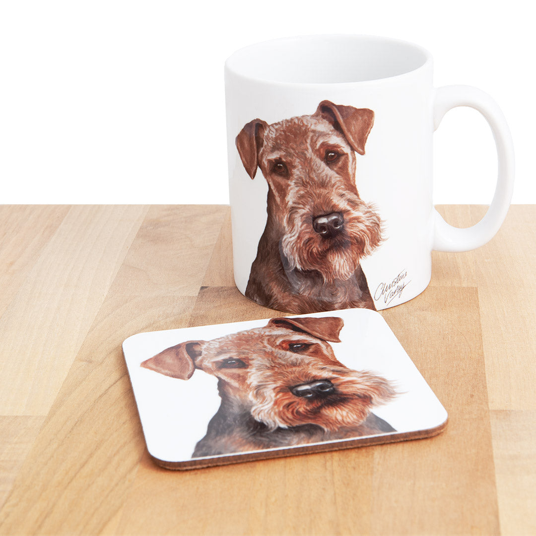 Dog Lover Gifts available at Dog Krazy Gifts Airedale Mug and Coaster set, part of our Christine Varley collection – available at www.dogkrazygifts.co.uk