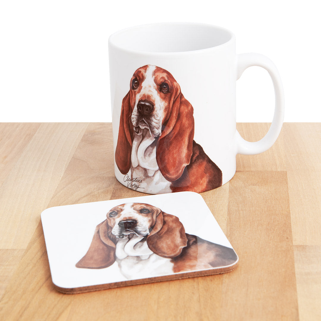Dog Lover Gifts available at Dog Krazy Gifts Basset Hound Mug and Coaster set, part of our Christine Varley collection – available at www.dogkrazygifts.co.uk