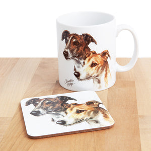 Dog Lover Gifts available at Dog Krazy Gifts - Pair Grey Hounds Mug and Coaster set, part of our Christine Varley collection – available at www.dogkrazygifts.co.uk