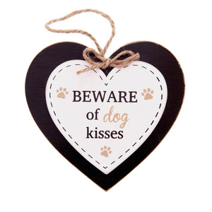 DogKrazyGifts - Doggie Pals Hanging Heart - BEWARE of dog kisses - part of the range of Dog Themed Signs available from Dog Krazy Gifts