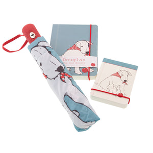 DogKrazyGifts - Douglas The Boy Wonder Flip Notepad, A5 Notebook and Umbrella - from the Little Dog Range available from Dog Krazy Gifts