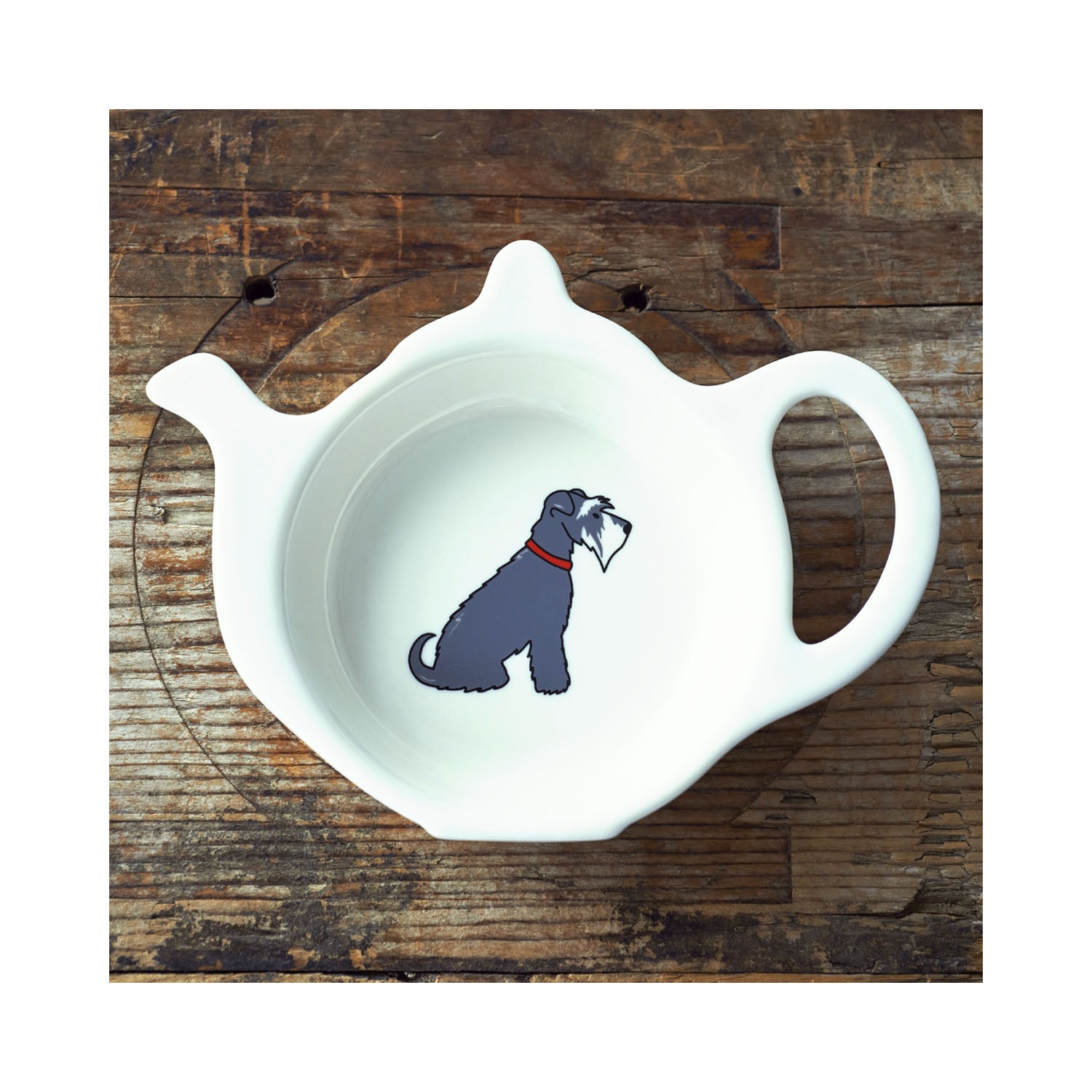 Dog Lover Gifts available at Dog Krazy Gifts - Eddie The Grey & White Schnauzer Teabag Dish - part of the Sweet William range available from Dog Krazy Gifts