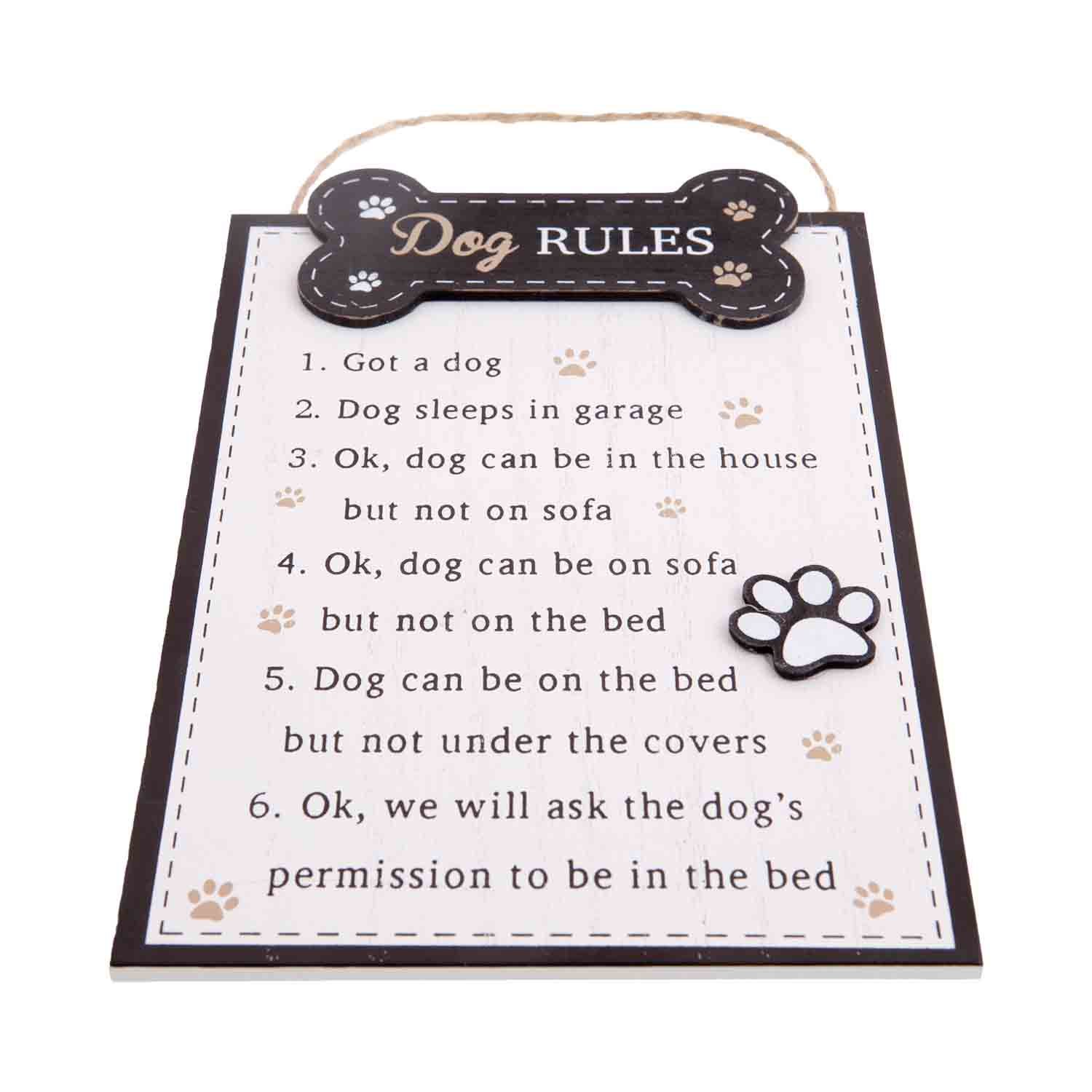 Dog Krazy Gifts - Dog Rules Plaque In White, The Real Rules Of Dog Ownership, Part Of The Wide Range of Dog Signs available from DogKrazyGifts.co.uk