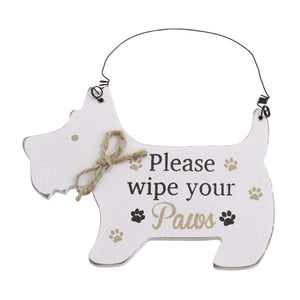 Dog Lover Gifts – White Westie Hanging Sign - Wipe Your Paws, Just Part Of Our Collection Of Signs Available At www.dogkrazygifts.co.uk