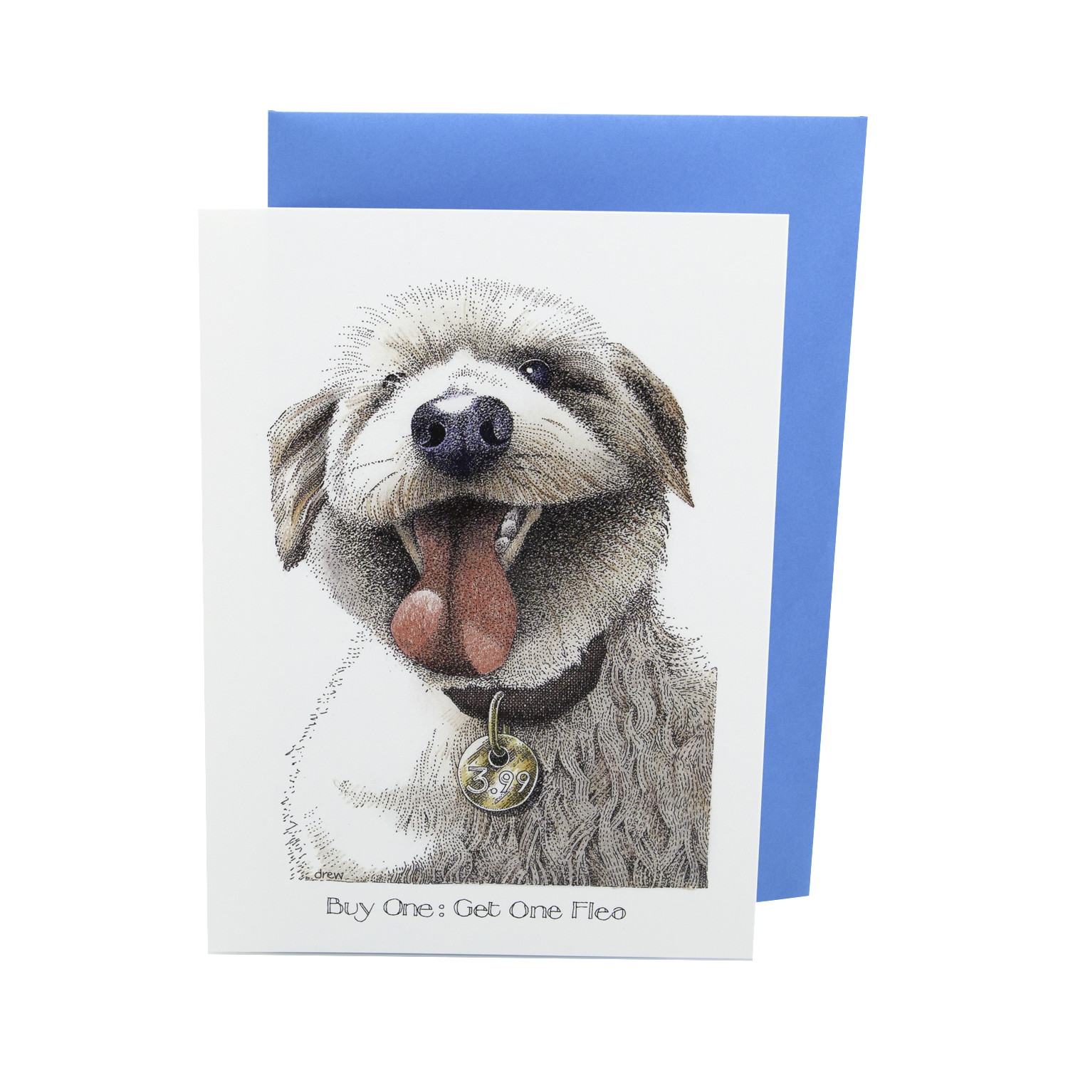 Dog Lover Cards, Gifts and merchandise available at Dog Krazy Gifts – Simon Drew Buy One Get One Flea, Humorous card featuring a Cockerpoo. Part ofthe Simon Drew Dog Collection available from Dog Krazy Gifts