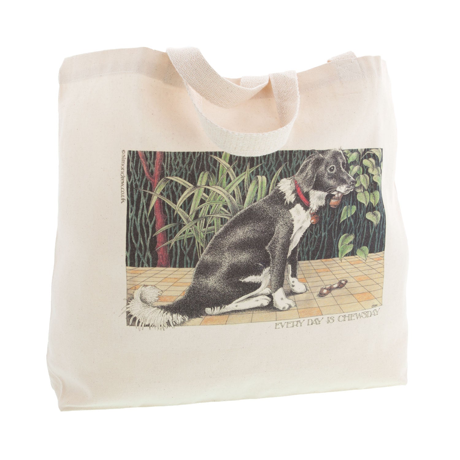 Dog Lover Cards, Gifts and merchandise available at Dog Krazy Gifts - Everyday Is Chewsday Bag - Part of the Simon Drew dog collection available from Dog Krazy Gifts
