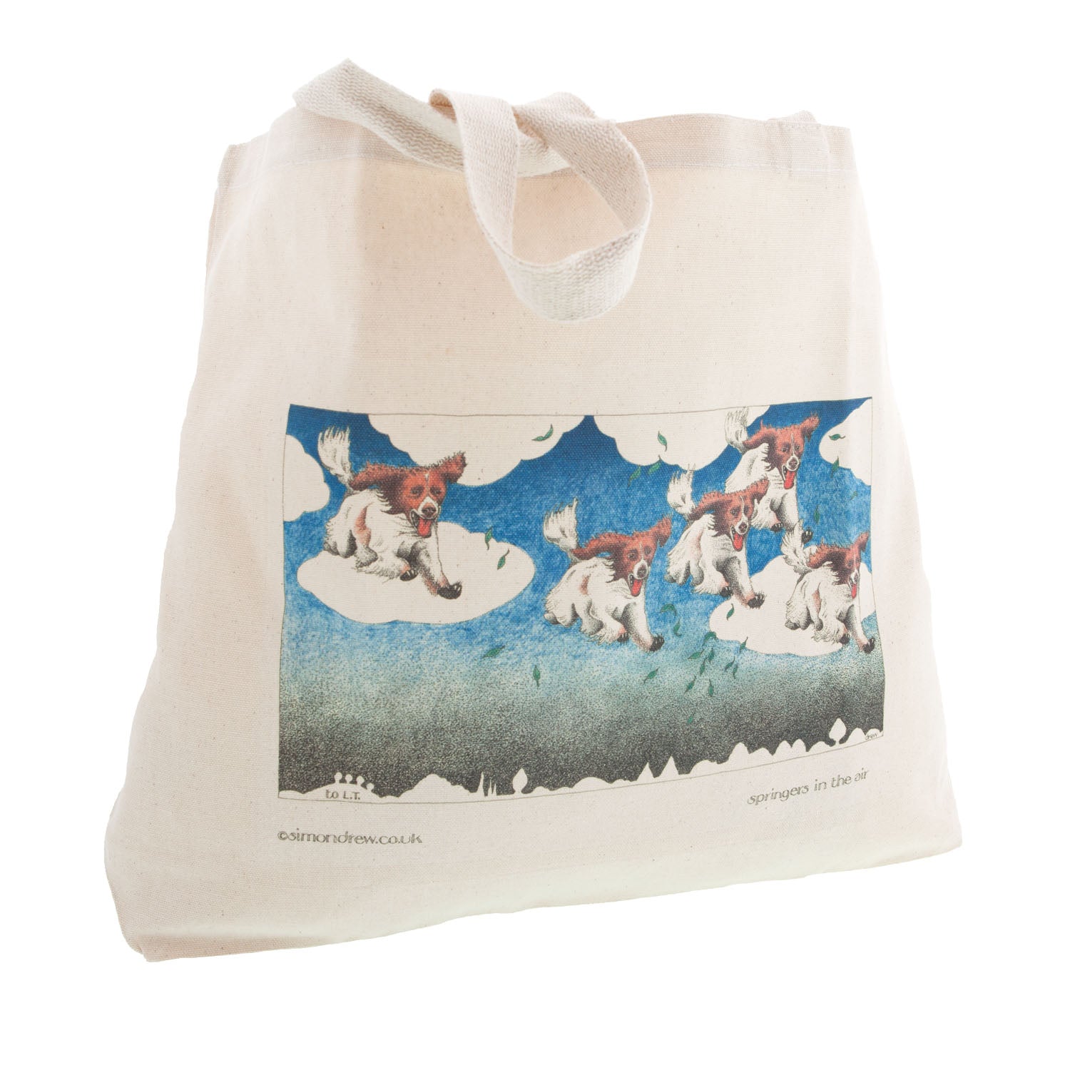 Dog Lover Cards, Gifts and merchandise available at Dog Krazy Gifts - Springers In The Air Bag - Part of the Simon Drew dog collection available from Dog Krazy Gifts
