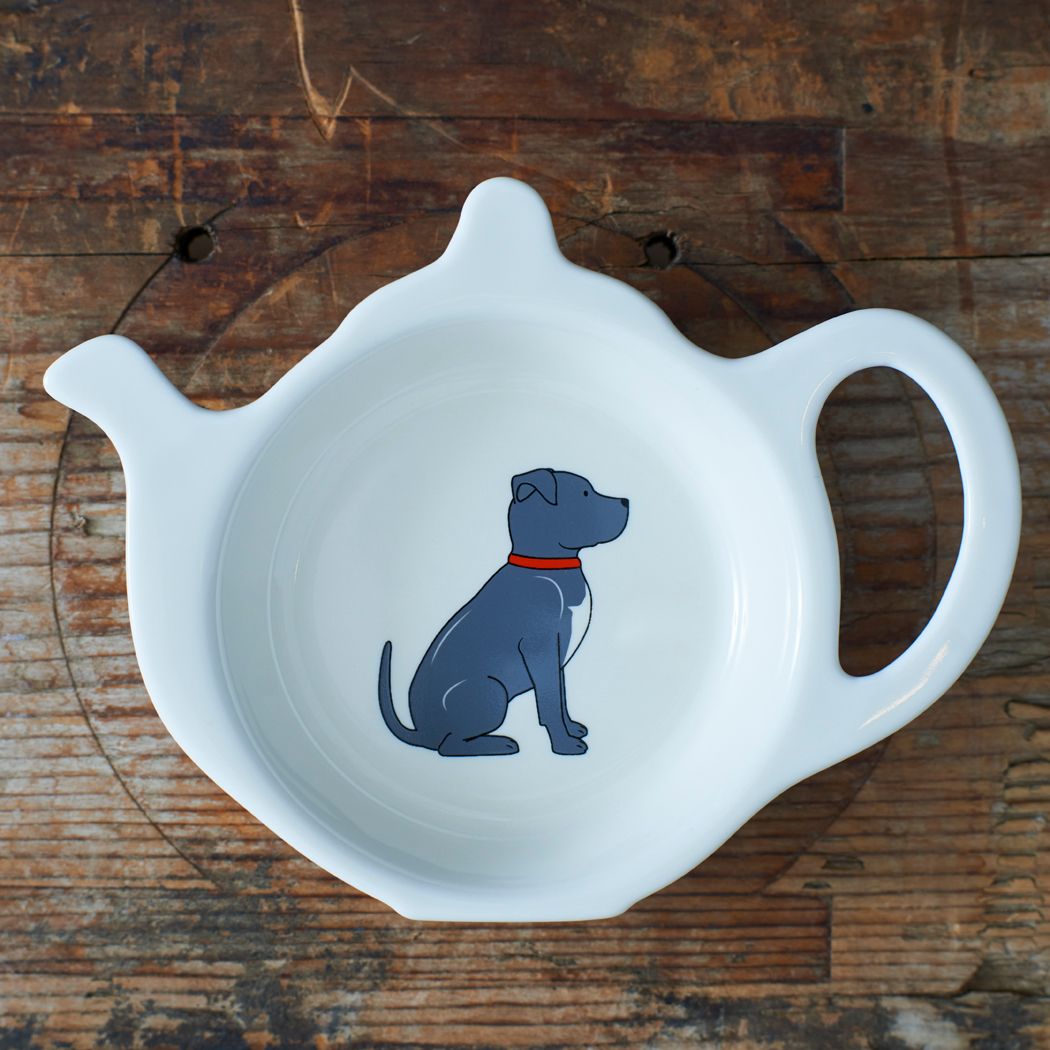 Dog Lover Gifts available at Dog Krazy Gifts – Bree the Staffordshire Bull Terrier Teabag Dish - part of the Sweet William range available from www.DogKrazyGifts.co.uk