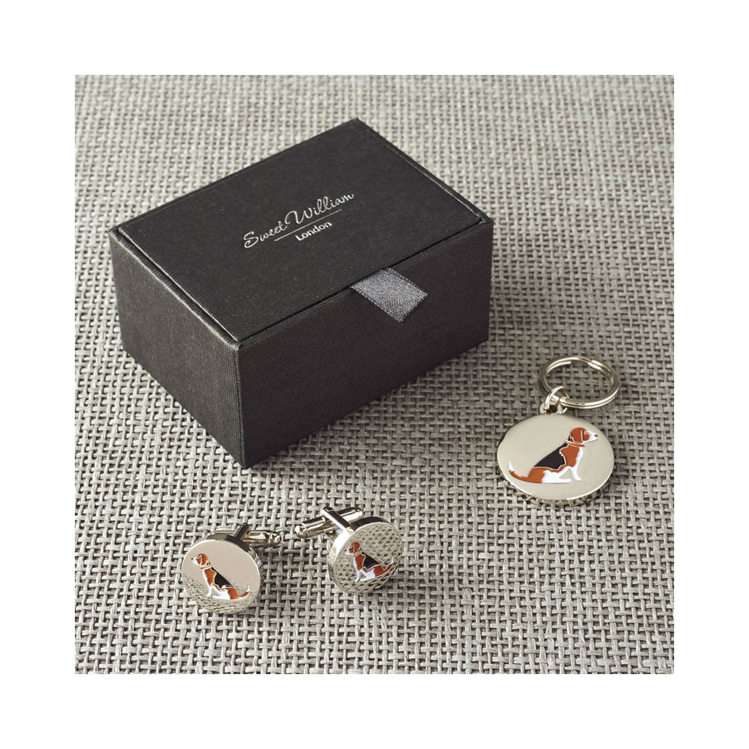 Dog Lover Gifts available at DogKrazyGifts - Rupert The Beagle Cufflink and Dog Tag Set - part of the Sweet William range available from Dog Krazy Gifts