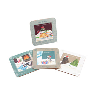 DogKrazyGifts - digs and manor Christmas Coaster Set - part of the Little Dog Range available from Dog Krazy Gifts