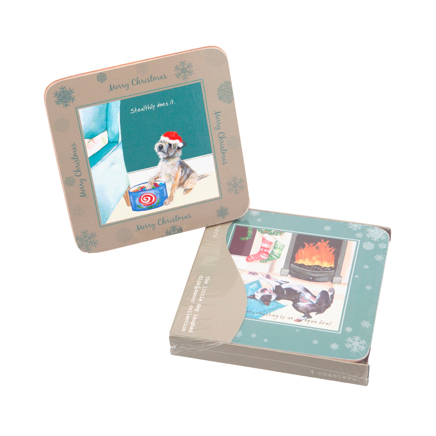 DogKrazyGifts - digs and manor Christmas Coaster Set - part of the Little Dog Range available from Dog Krazy Gifts