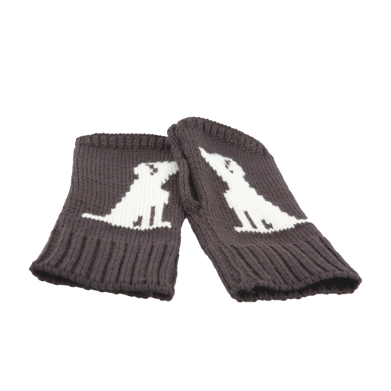DogKrazy.Gifts –Large Breed Fingerless Gloves – Charcoal grey with a white large breed dog  motif, makes a great gift for walking the dog available from Dog Krazy Gifts