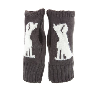DogKrazy.Gifts –Large Breed Fingerless Gloves – Charcoal grey with a white large breed dog  motif, makes a great gift for walking the dog available from Dog Krazy Gifts
