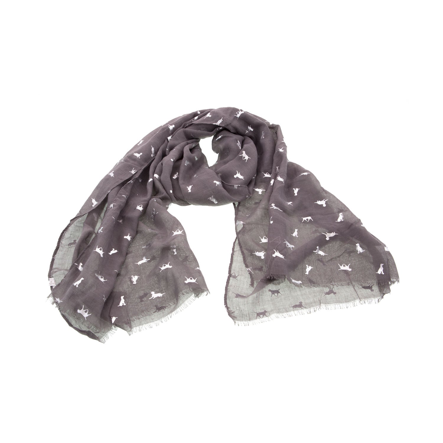 DogKrazy.gifts - Silver Labrador Scarf, Grey with silver prints of Labradors in various positions . Available from Dog Krazy Gifts